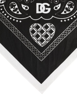 Dolce & Gabbana Black White Bandana Square Men Foulard Scarf