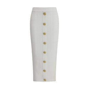 Balmain White Viscose Midi Skirt