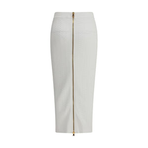 Balmain White Viscose Midi Skirt