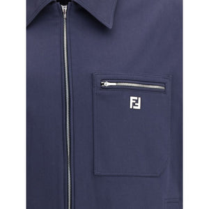 Fendi Blue Cotton Biker Jacket