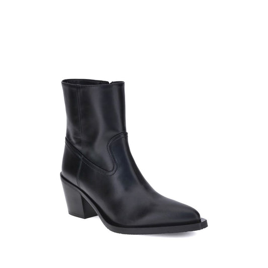 Stuart Weitzman Black Calf Leather Bos Taurus Ankle Boots