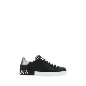 Dolce & Gabbana Black Calf Leather Bos Taurus Low Top Sneakers