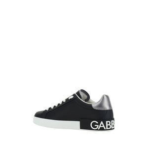 Dolce & Gabbana Black Calf Leather Bos Taurus Low Top Sneakers