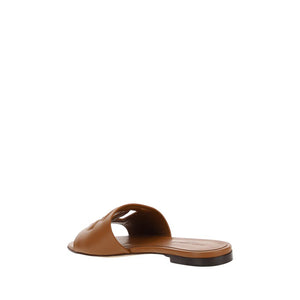Dolce & Gabbana Brown Calf Leather Bos Taurus Flat Sandals