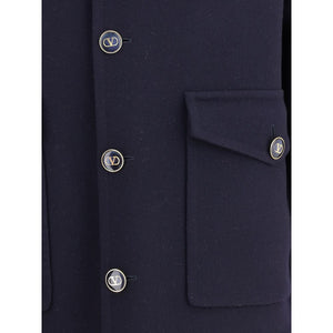 Valentino Blue Fleece Wool Coat