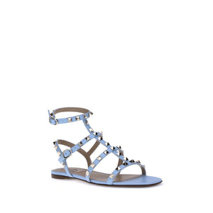 Valentino Garavani Light Blue Calf Leather Bos Taurus Flat Sandals