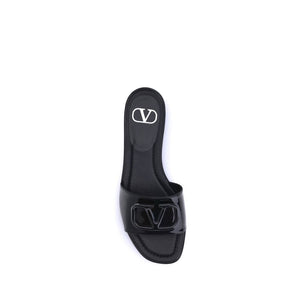 Valentino Garavani Black Calf Leather Bos Taurus Flat Sandals