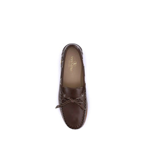 Valentino Garavani Brown Calf Leather Bos Taurus Slip-On Loafers