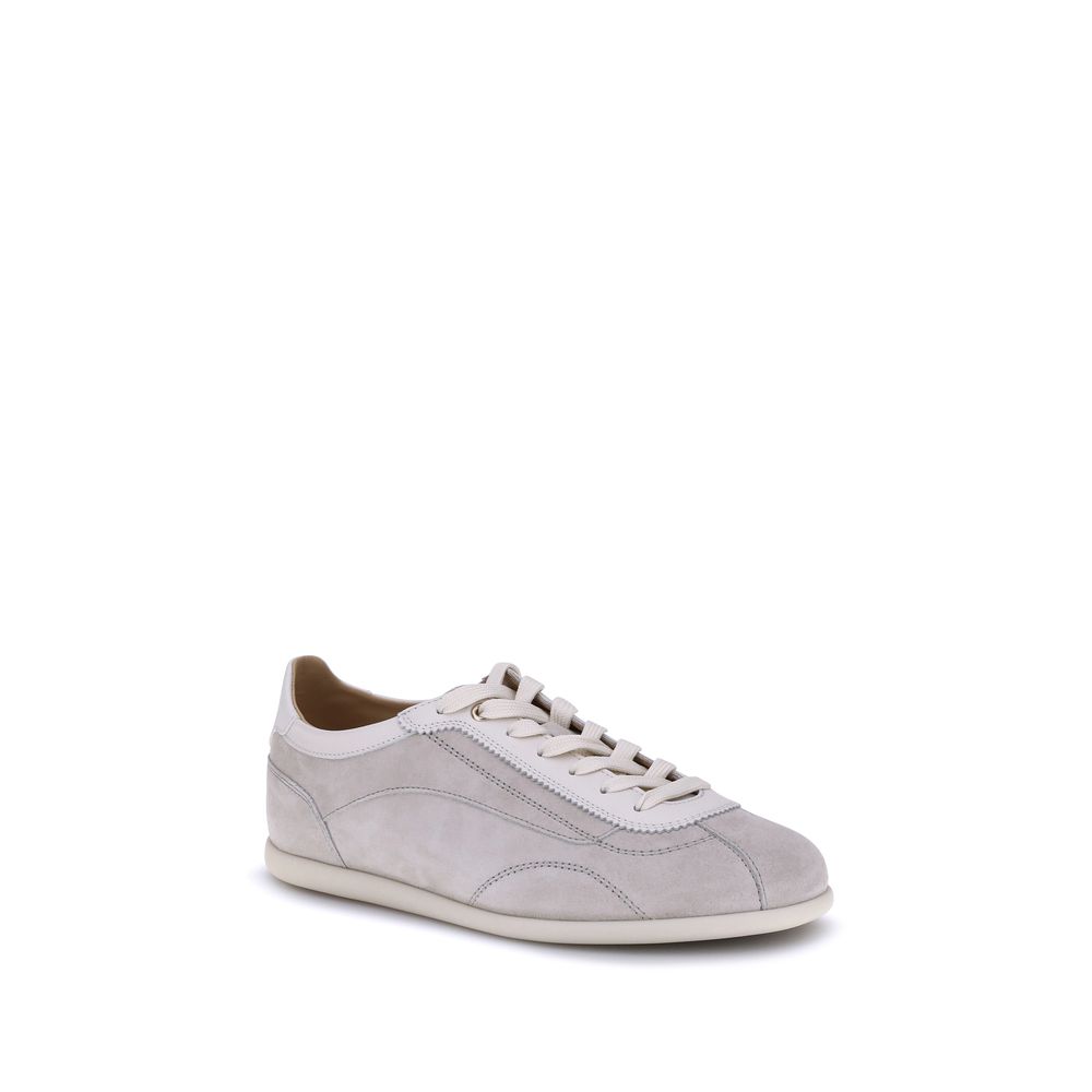 Brunello Cucinelli Gray Calf Leather Bos Taurus Low Top Sneakers