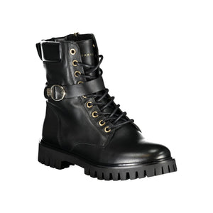 Tommy Hilfiger Black Leather Women Boot