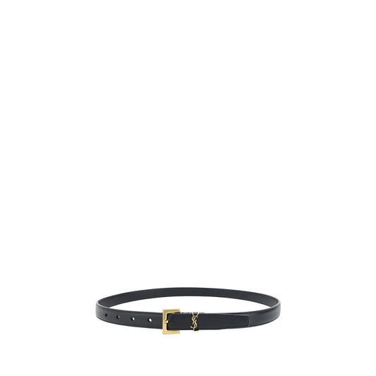 Saint Laurent Black Calf Leather Bos Taurus Thin Belt