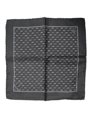 Dolce & Gabbana Black Fish Print Silk Square Men Foulard Scarf