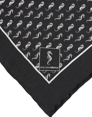 Dolce & Gabbana Black Sea Horse Silk Square Men Foulard Scarf