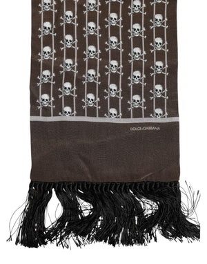 Dolce & Gabbana Brown Skulls Print Fringes Men Foulard Scarf