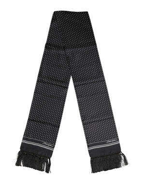 Dolce & Gabbana Black White Polka Dot Fringes Foulard Scarf