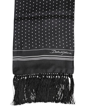 Dolce & Gabbana Black White Polka Dot Fringes Foulard Scarf