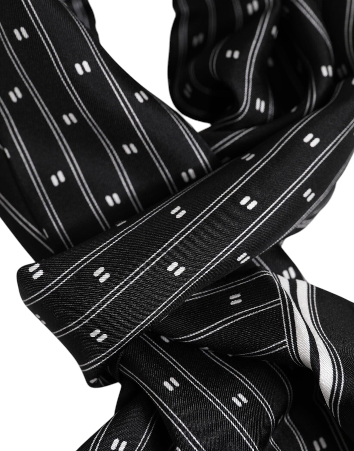 Dolce & Gabbana Black Silk Printed Fringes Men Foulard Scarf