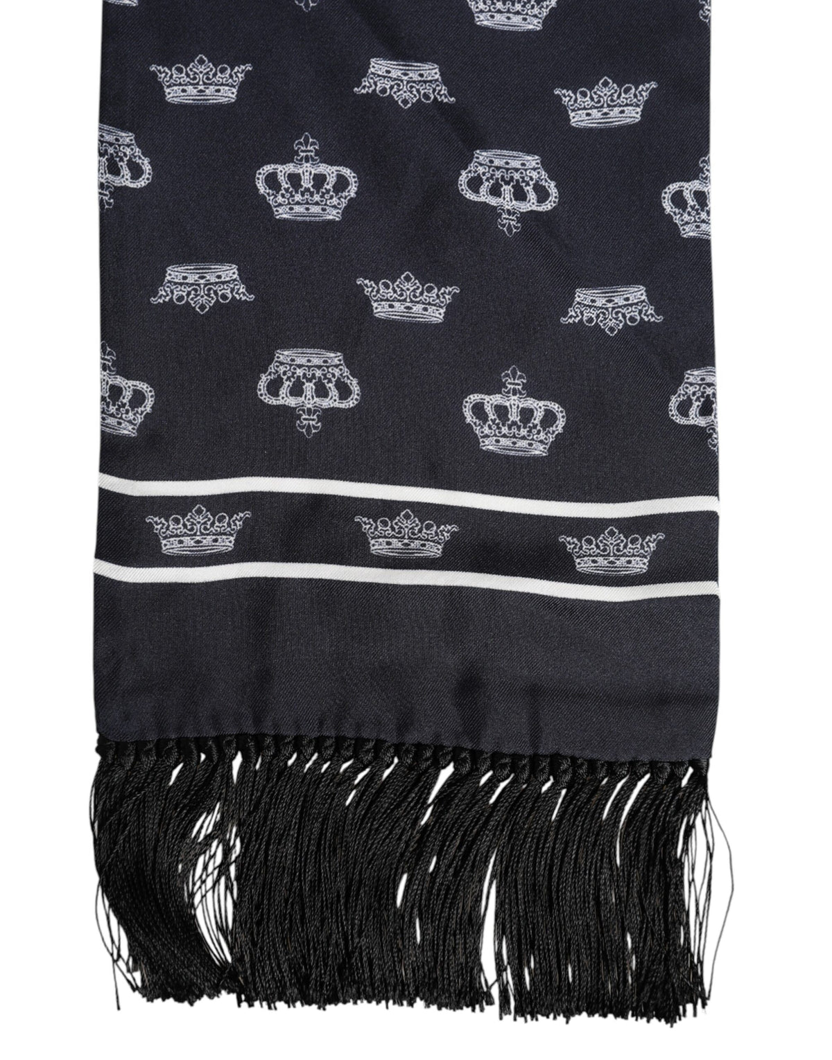 Dolce & Gabbana Black Silk Crown Fringes Men Foulard Scarf