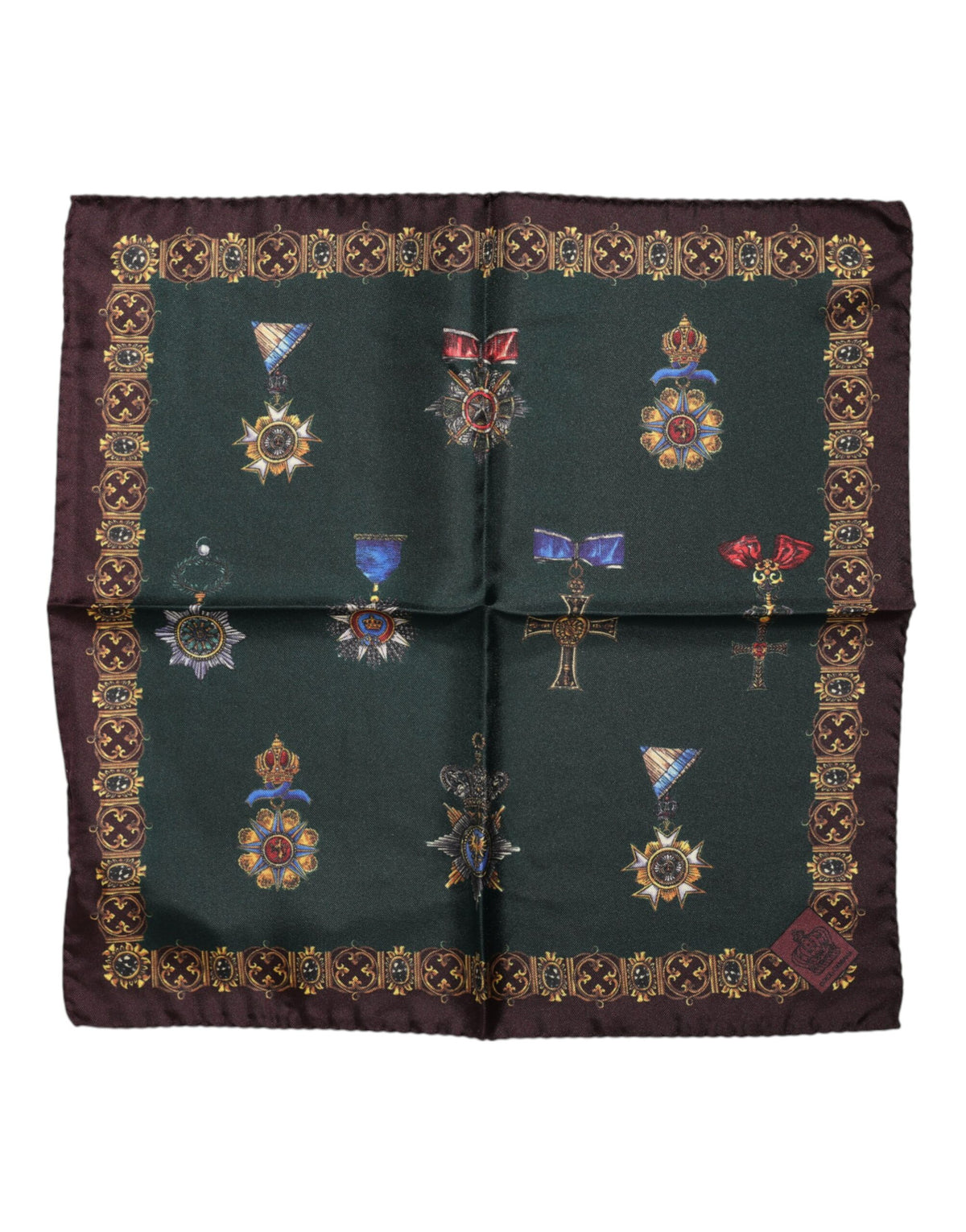 Dolce & Gabbana Green Medals Silk Square Foulard Scarf