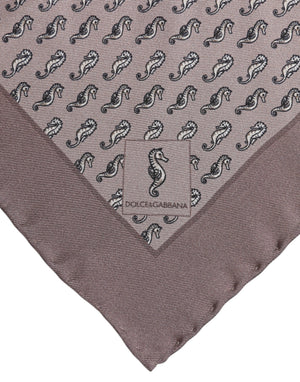 Dolce & Gabbana Brown Sea Horse Silk Square Foulard Scarf