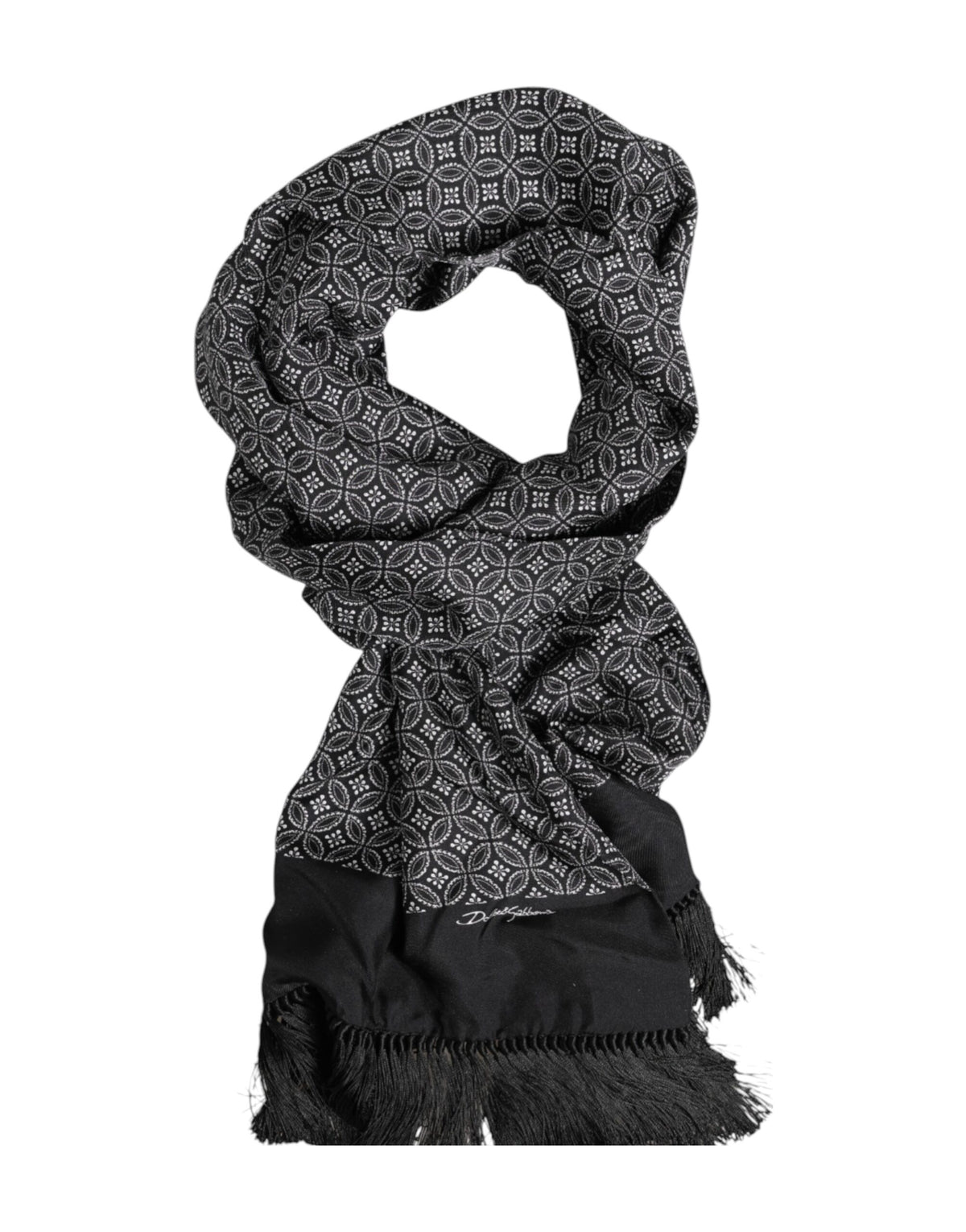 Dolce & Gabbana Black Patterned Fringes Men Foulard Scarf