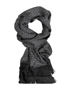 Dolce & Gabbana Black Patterned Fringes Men Foulard Scarf