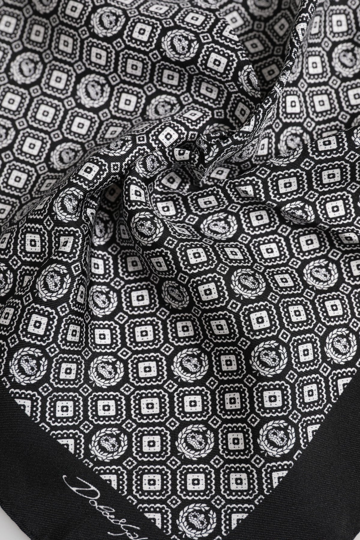 Dolce & Gabbana Black White Patterned Square Foulard Scarf