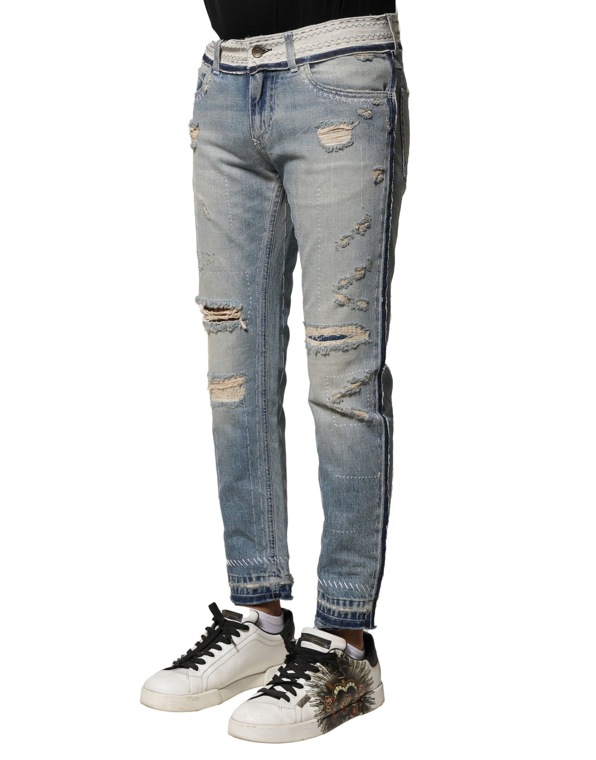 Dolce & Gabbana Light Blue Tattered Straight Men Denim Jeans