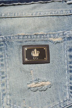 Dolce & Gabbana Light Blue Tattered Straight Men Denim Jeans