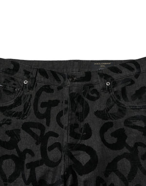 Dolce & Gabbana Gray Cotton DG Logo Straight Men Denim Jeans