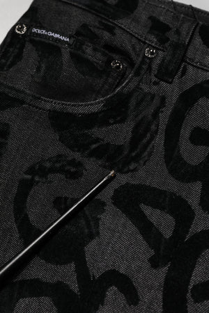 Dolce & Gabbana Gray Cotton DG Logo Straight Men Denim Jeans