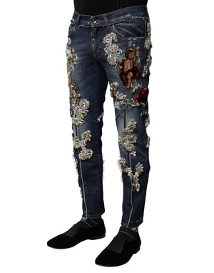 Dolce & Gabbana Blue Cotton Rhinestone Embellish Denim Jeans