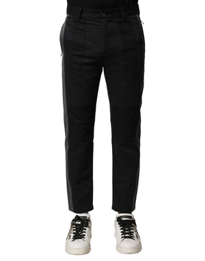 Dolce & Gabbana Black Gray Cotton Tapered Men Pants