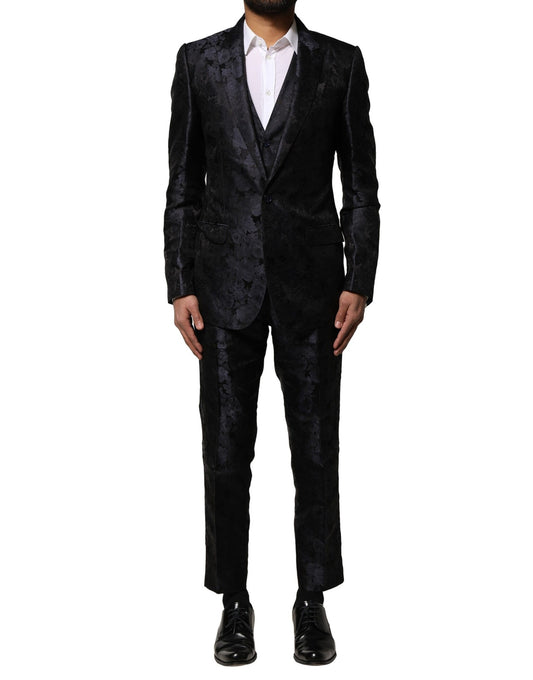 Dolce & Gabbana Black Jacquard 3 Piece Single Breasted Suit