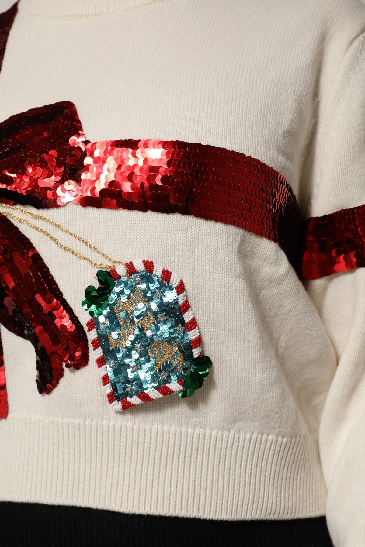 Dolce & Gabbana White Sequined Crew Neck Pullover Sweater