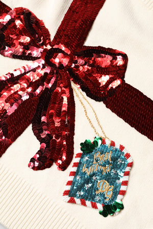 Dolce & Gabbana White Sequined Crew Neck Pullover Sweater