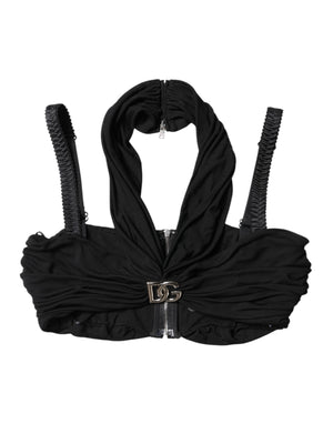 Dolce & Gabbana Black Cropped Viscose Halter Bustier Top