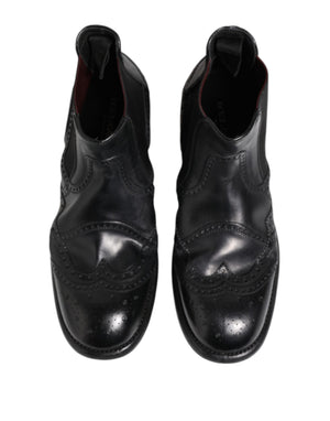 Dolce & Gabbana Black Leather Ankle Boots Slip On Shoes