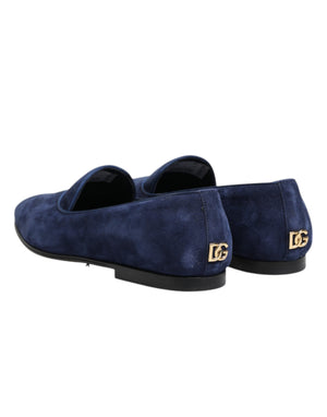 Dolce & Gabbana Blue Velvet DG Logo Loafers Formal Shoes