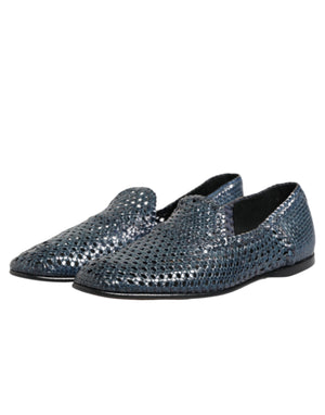 Dolce & Gabbana Blue Woven Leather Slip On Loafers Shoes