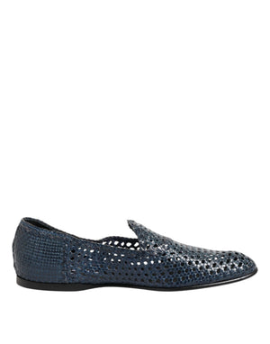 Dolce & Gabbana Blue Woven Leather Slip On Loafers Shoes