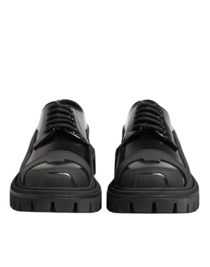 Dolce & Gabbana Black Patent Leather Trekking Derby Shoes