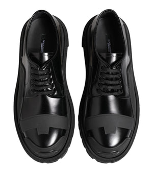 Dolce & Gabbana Black Patent Leather Trekking Derby Shoes