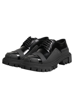 Dolce & Gabbana Black Patent Leather Trekking Derby Shoes