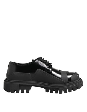 Dolce & Gabbana Black Patent Leather Trekking Derby Shoes