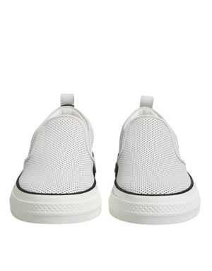 Dolce & Gabbana White Dotted Leather Slip On Men Sneakers Shoes
