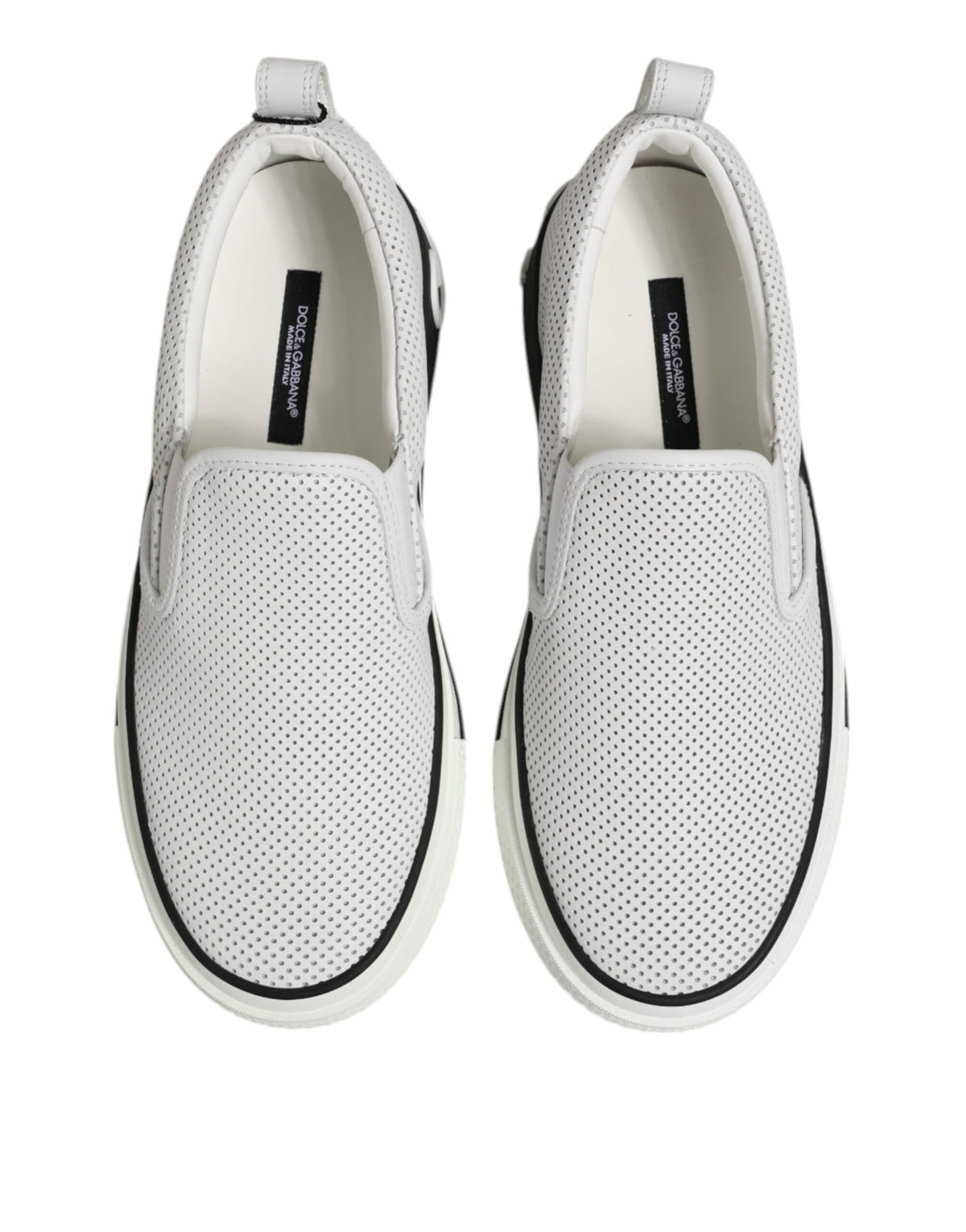Dolce & Gabbana White Dotted Leather Slip On Men Sneakers Shoes
