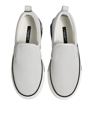 Dolce & Gabbana White Dotted Leather Slip On Men Sneakers Shoes