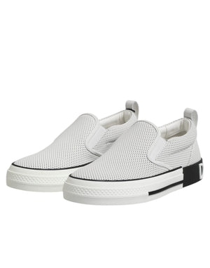 Dolce & Gabbana White Dotted Leather Slip On Men Sneakers Shoes