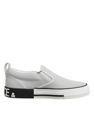 Dolce & Gabbana White Dotted Leather Slip On Men Sneakers Shoes